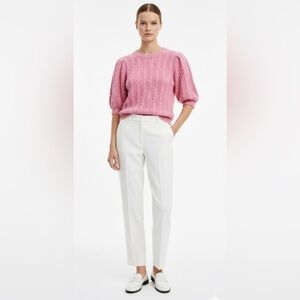 Zara Pink Knit Sweater with Pearl Accents Cable Knit Short Sleeves & Crewneck